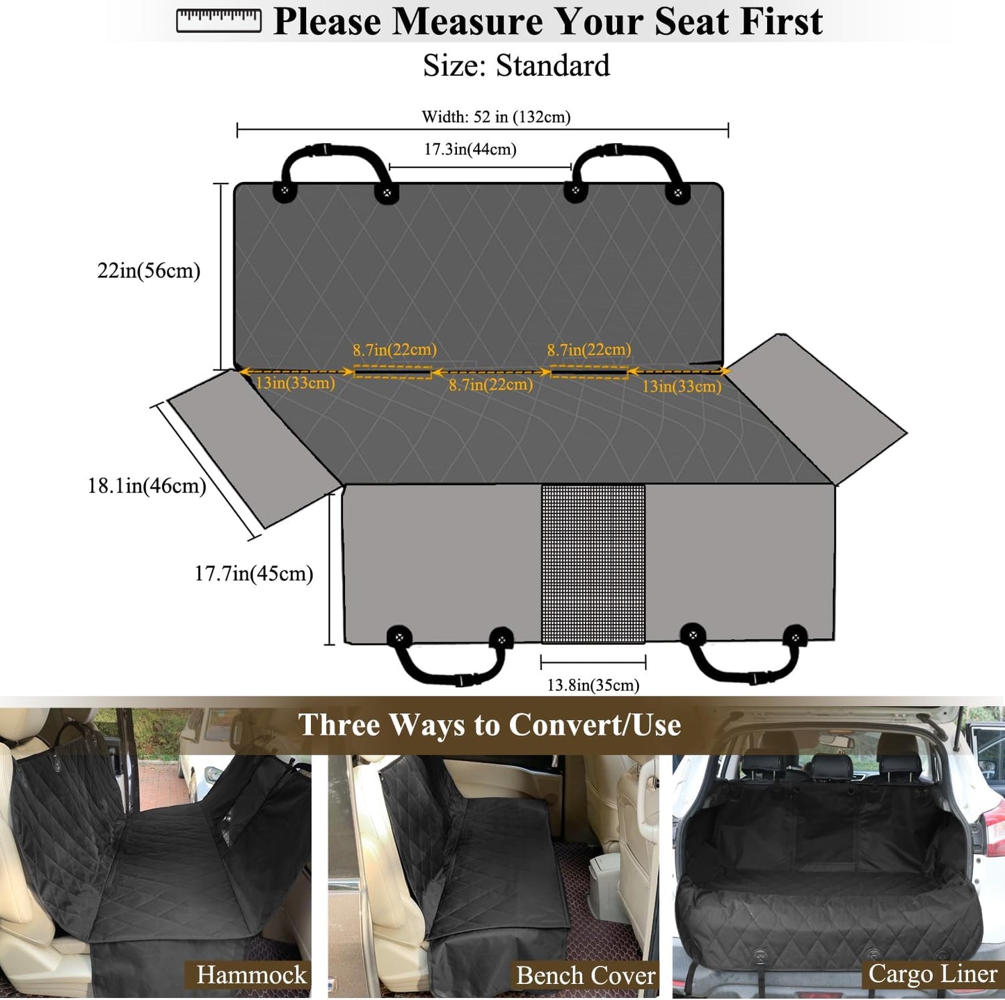 Dog Seat Cover for Back Seat, Mesh Visual Window with Extra Strap & Buckles for Safety, Heavy Duty Car Seat Covers with Side Flaps, Universal Fit for Most Cars, Black S