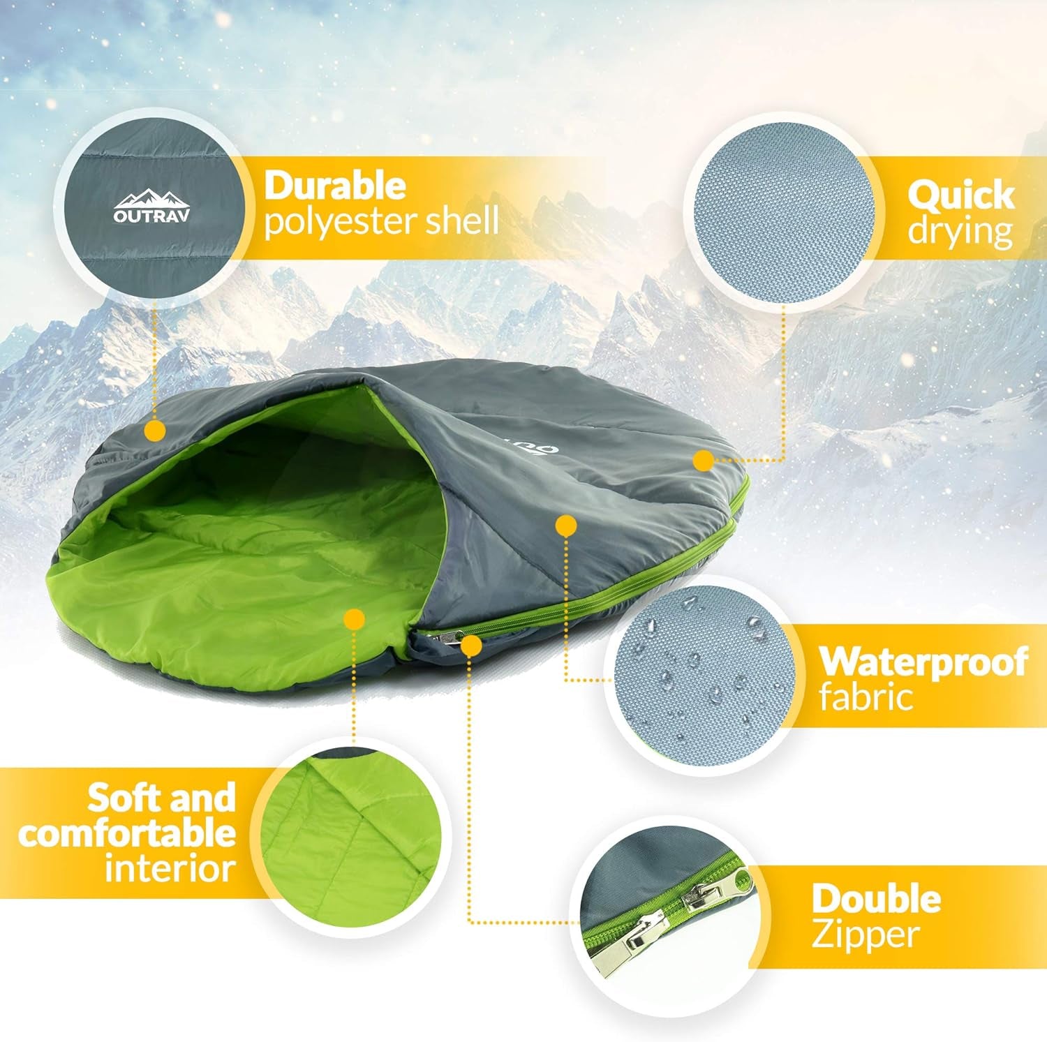 Dog Sleeping Bag, Extra Durable Waterproof Pet Bed Mat, Portable Camping Dog Bed with Stuff Sack, 48X36X15 Inches, Green