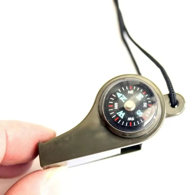 3 in 1 Camping Hiking Emergency Survival Whistle with Compass,Thermometer,Outdoor Whistle Camping Tools Armygreen Color