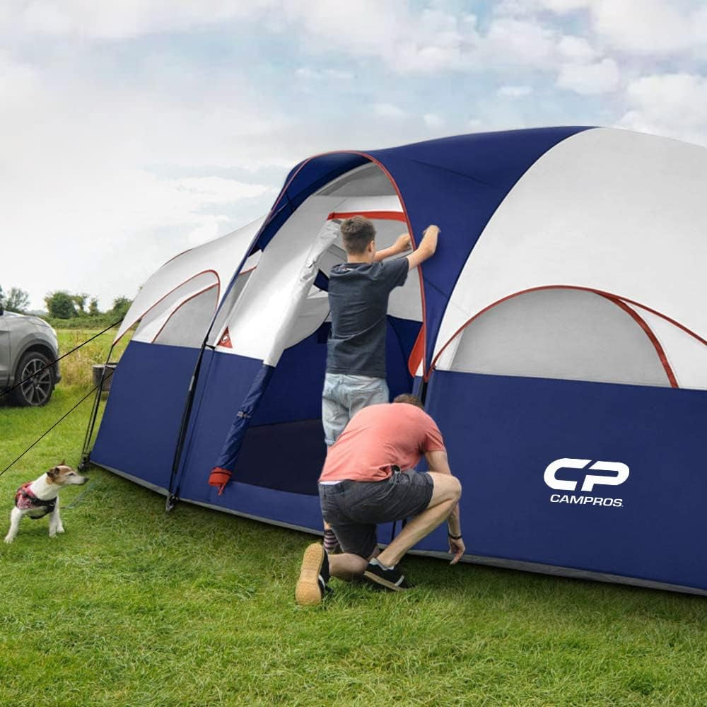 Tent 8 Person Camping Tents, Weather Resistant Family Tent, 5 Large Mesh Windows, Double Layer, Divided Curtain for Separated Room, Portable with Carry Bag