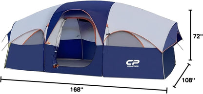 Tent 8 Person Camping Tents, Weather Resistant Family Tent, 5 Large Mesh Windows, Double Layer, Divided Curtain for Separated Room, Portable with Carry Bag