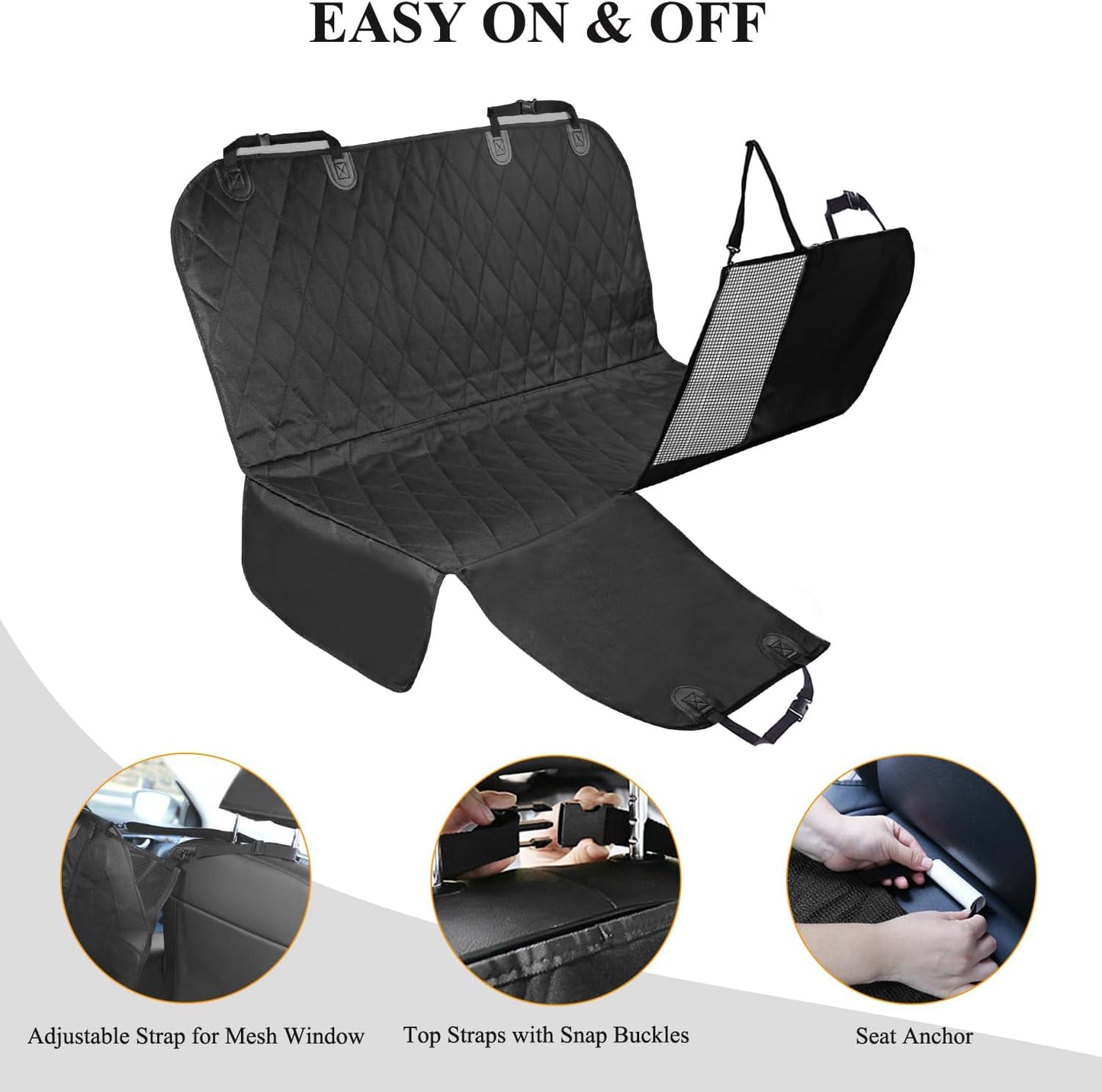 Dog Seat Cover for Back Seat, Mesh Visual Window with Extra Strap & Buckles for Safety, Heavy Duty Car Seat Covers with Side Flaps, Universal Fit for Most Cars, Black S