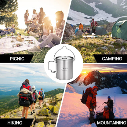 Camping Cup Pot,750Ml Stainless Steel Water Cup Mug with Foldable Handles and Lid for Outdoor Camping Hiking Backpacking