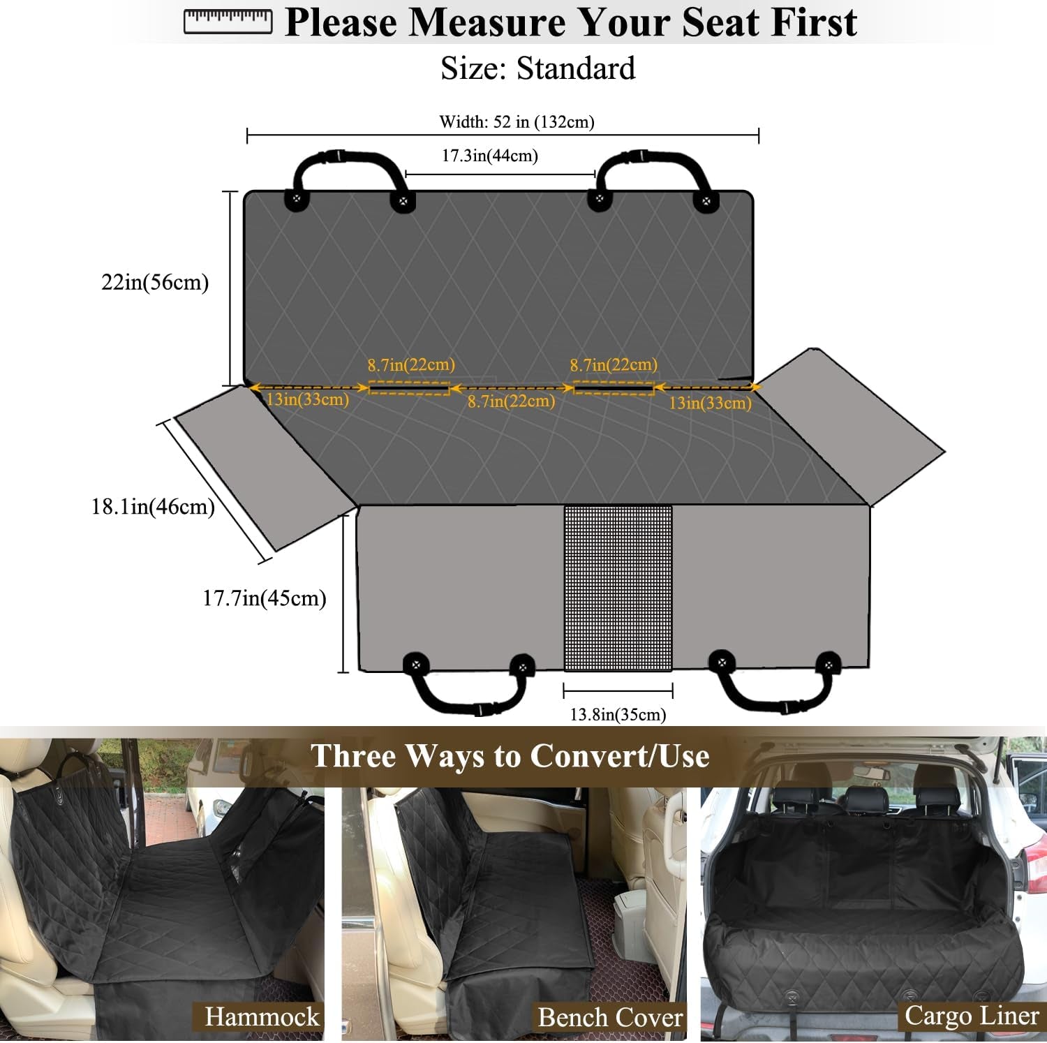 Dog Seat Cover for Back Seat, Mesh Visual Window with Extra Strap & Buckles for Safety, Heavy Duty Car Seat Covers with Side Flaps, Universal Fit for Most Cars, Black S