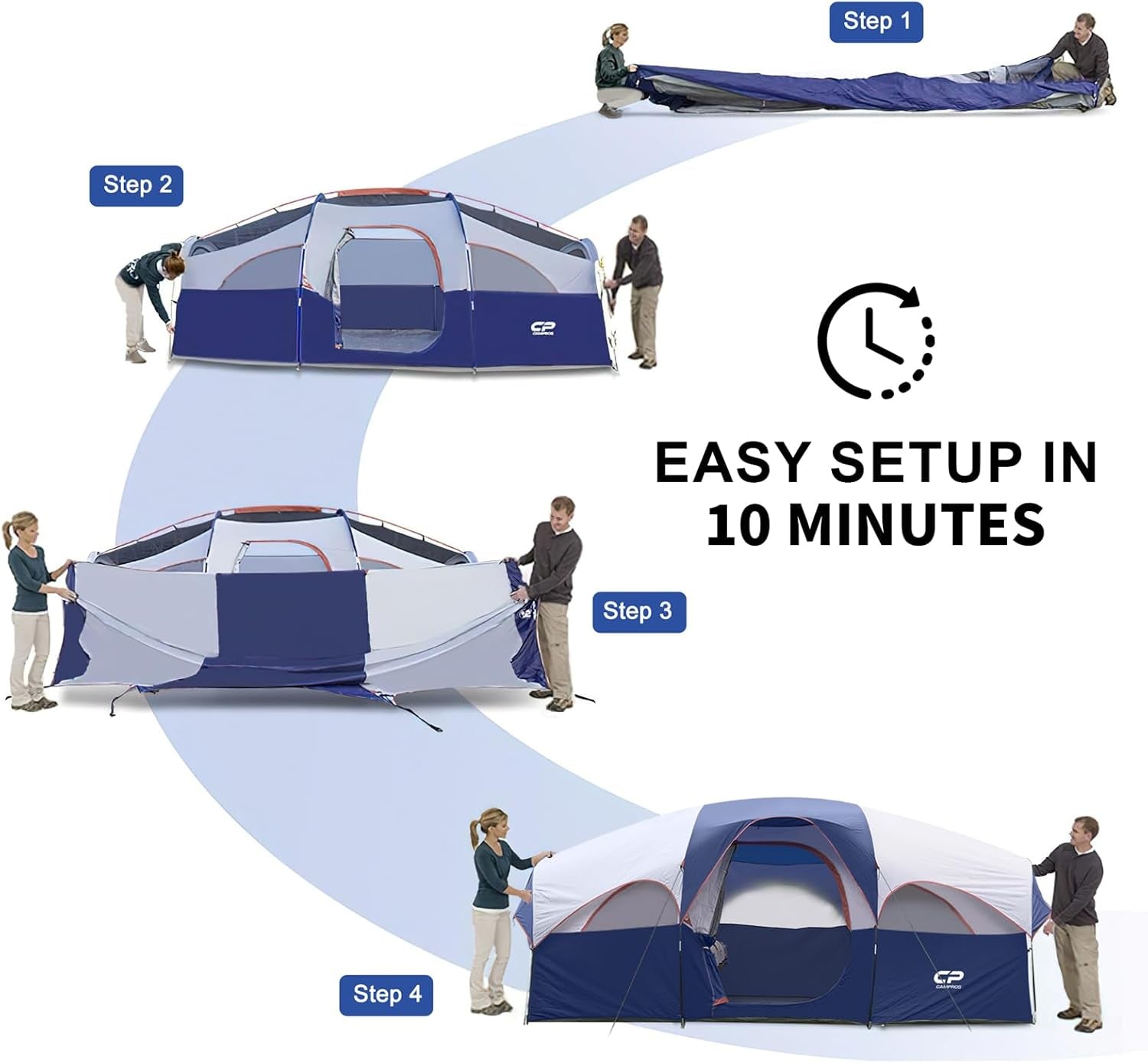 Tent 8 Person Camping Tents, Weather Resistant Family Tent, 5 Large Mesh Windows, Double Layer, Divided Curtain for Separated Room, Portable with Carry Bag