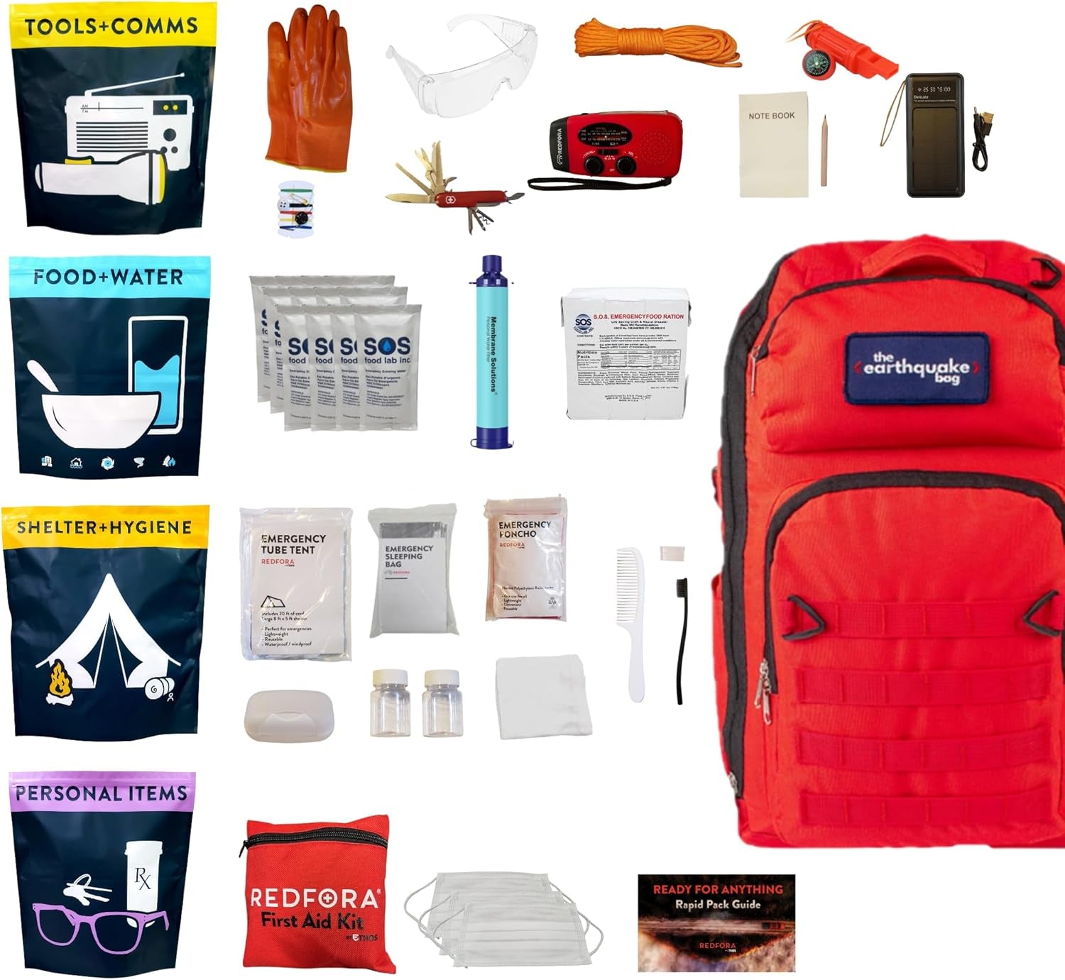 Complete Earthquake Bag - 3 Day Emergency Kit for Earthquakes, Hurricanes, Wildfires, Floods + Other Disasters