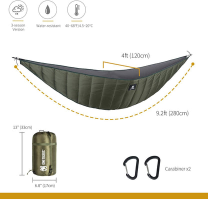 Night Protector Ultralight Hammock Underquilt, Full Length Camping Quilt for Hammocks Warm 3-4 Seasons, Weighs Only 28Oz, Great for Camping Hiking Backpacking Traveling Beach