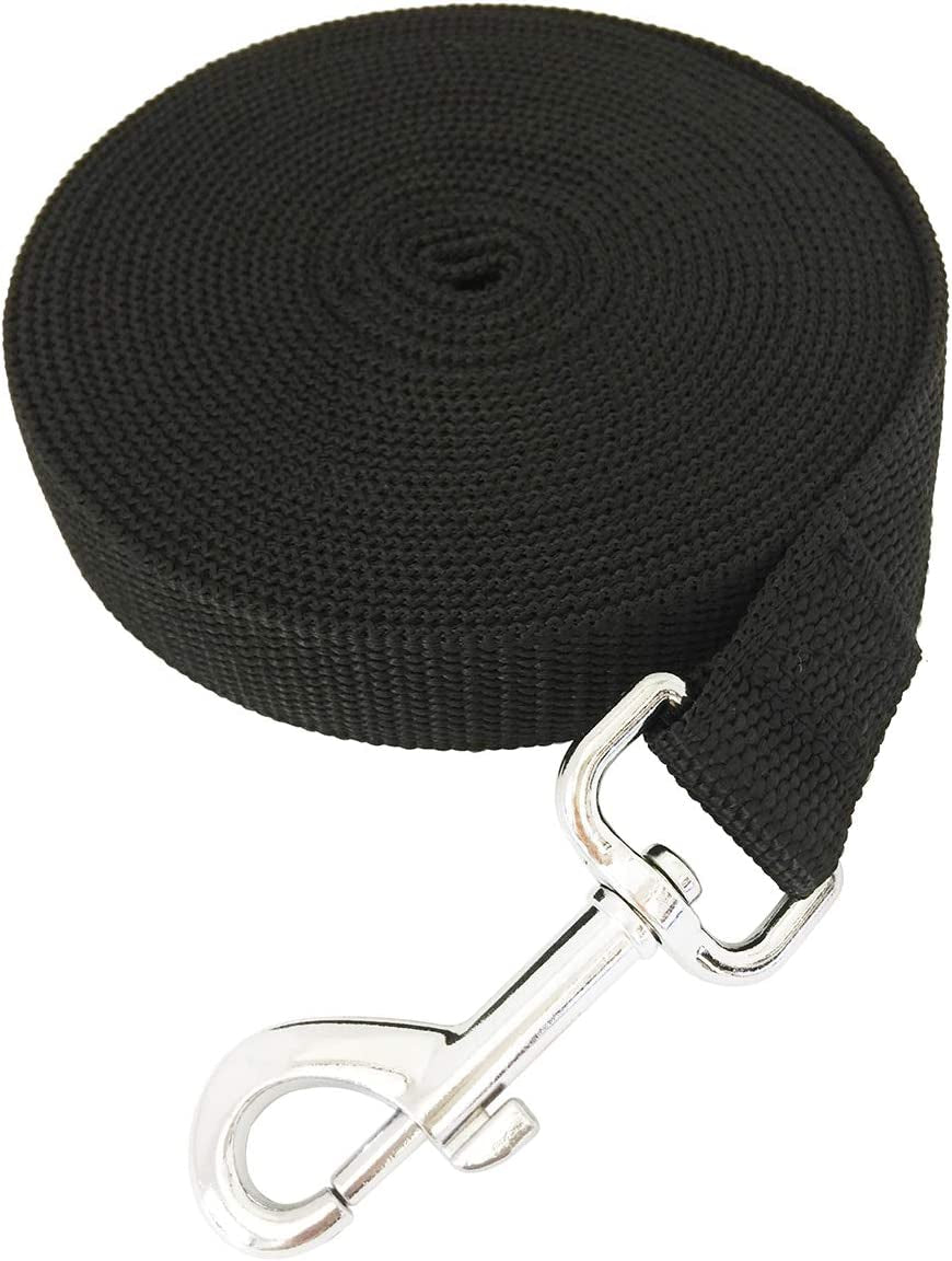 20Ft 30Ft 40Ft 50Ft Nylon Long Training Dog Leash for Small Medium Large Dogs, Long Leashes Dog/Puppy Lead for Obedience Recall Training, Camping, or Backyard, 1 Inch Wide (30 Foot, Black)