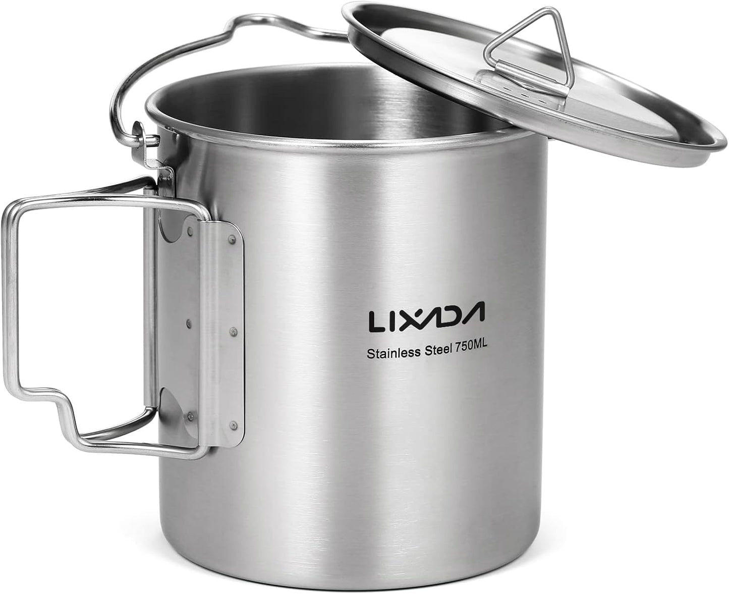 Camping Cup Pot,750Ml Stainless Steel Water Cup Mug with Foldable Handles and Lid for Outdoor Camping Hiking Backpacking