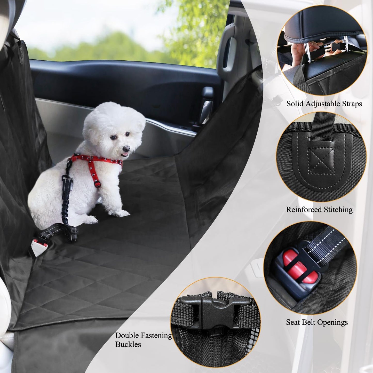Dog Seat Cover for Back Seat, Mesh Visual Window with Extra Strap & Buckles for Safety, Heavy Duty Car Seat Covers with Side Flaps, Universal Fit for Most Cars, Black S