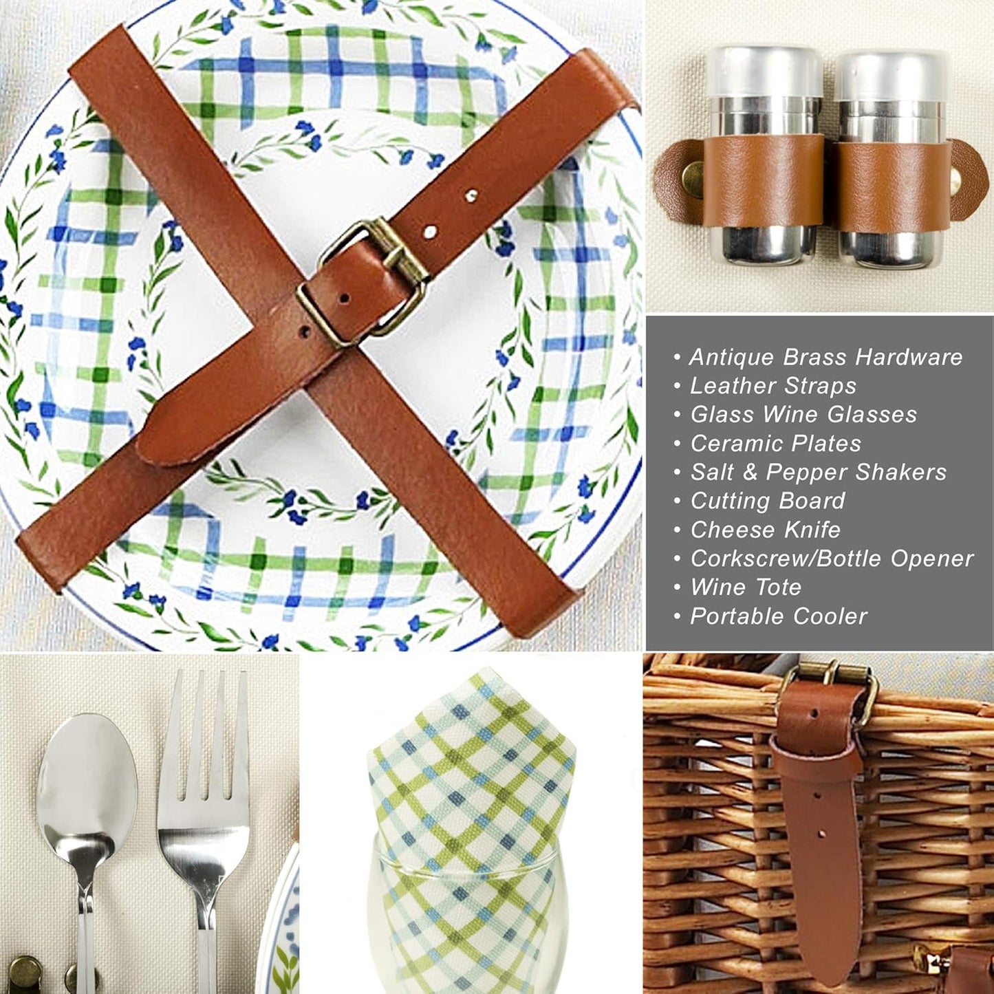 Original Cheshire English-Style Willow Picnic Basket with Service for 2 and Blanket- Designed, Assembled & Quality Approved in the USA