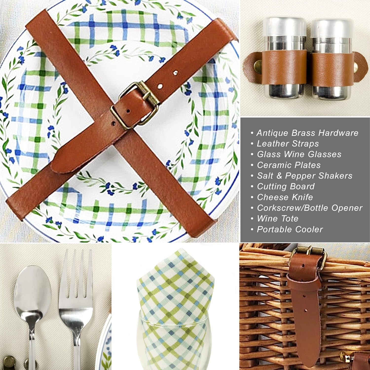 Original Cheshire English-Style Willow Picnic Basket with Service for 2 and Blanket- Designed, Assembled & Quality Approved in the USA