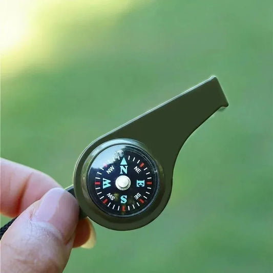 3 in 1 Camping Hiking Emergency Survival Whistle with Compass,Thermometer,Outdoor Whistle Camping Tools Armygreen Color
