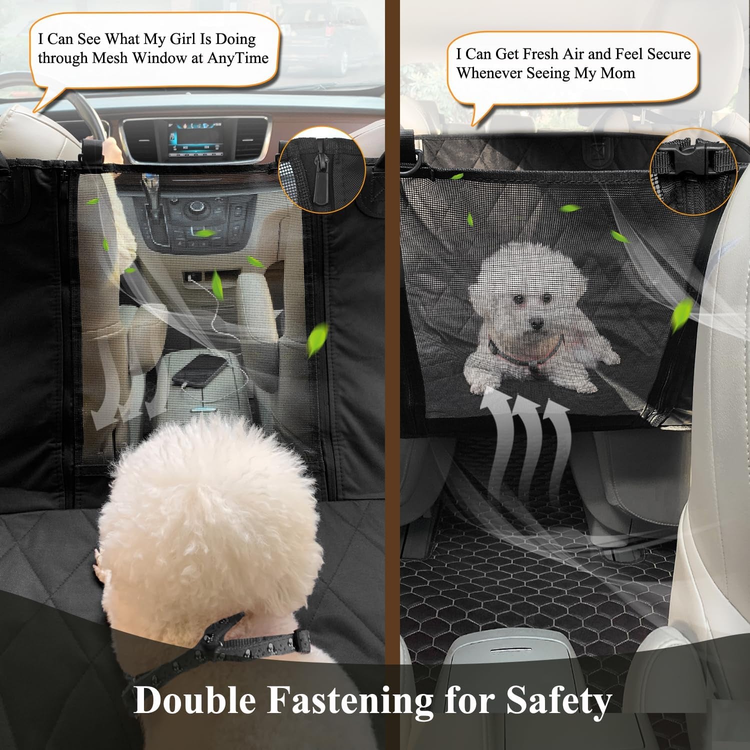 Dog Seat Cover for Back Seat, Mesh Visual Window with Extra Strap & Buckles for Safety, Heavy Duty Car Seat Covers with Side Flaps, Universal Fit for Most Cars, Black S