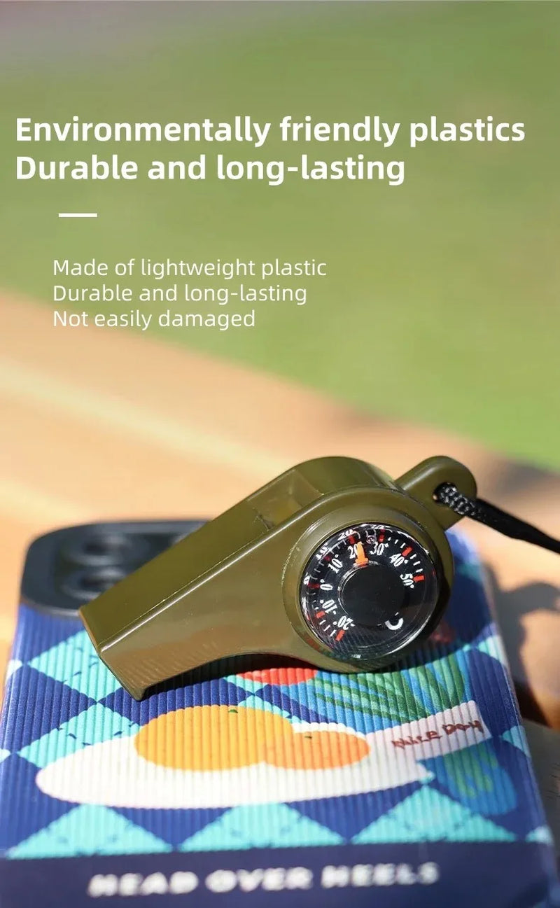 3 in 1 Camping Hiking Emergency Survival Whistle with Compass,Thermometer,Outdoor Whistle Camping Tools Armygreen Color