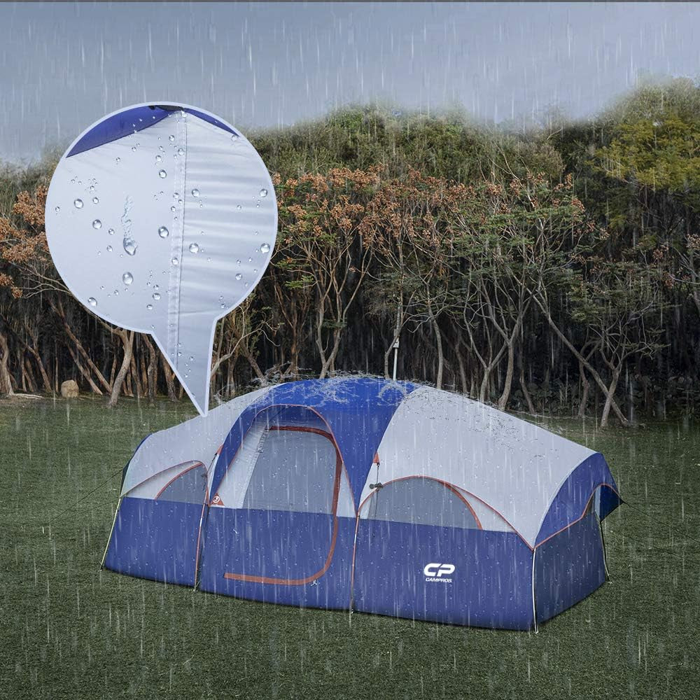 Tent 8 Person Camping Tents, Weather Resistant Family Tent, 5 Large Mesh Windows, Double Layer, Divided Curtain for Separated Room, Portable with Carry Bag