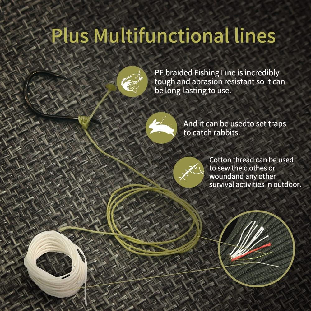 Survival Paracord Parachute Fire Cord Survival Ropes Red Tinder Cord PE Fishing Line Cotton Thread 7 Strands Outdoor 20, 25, 100 Feet