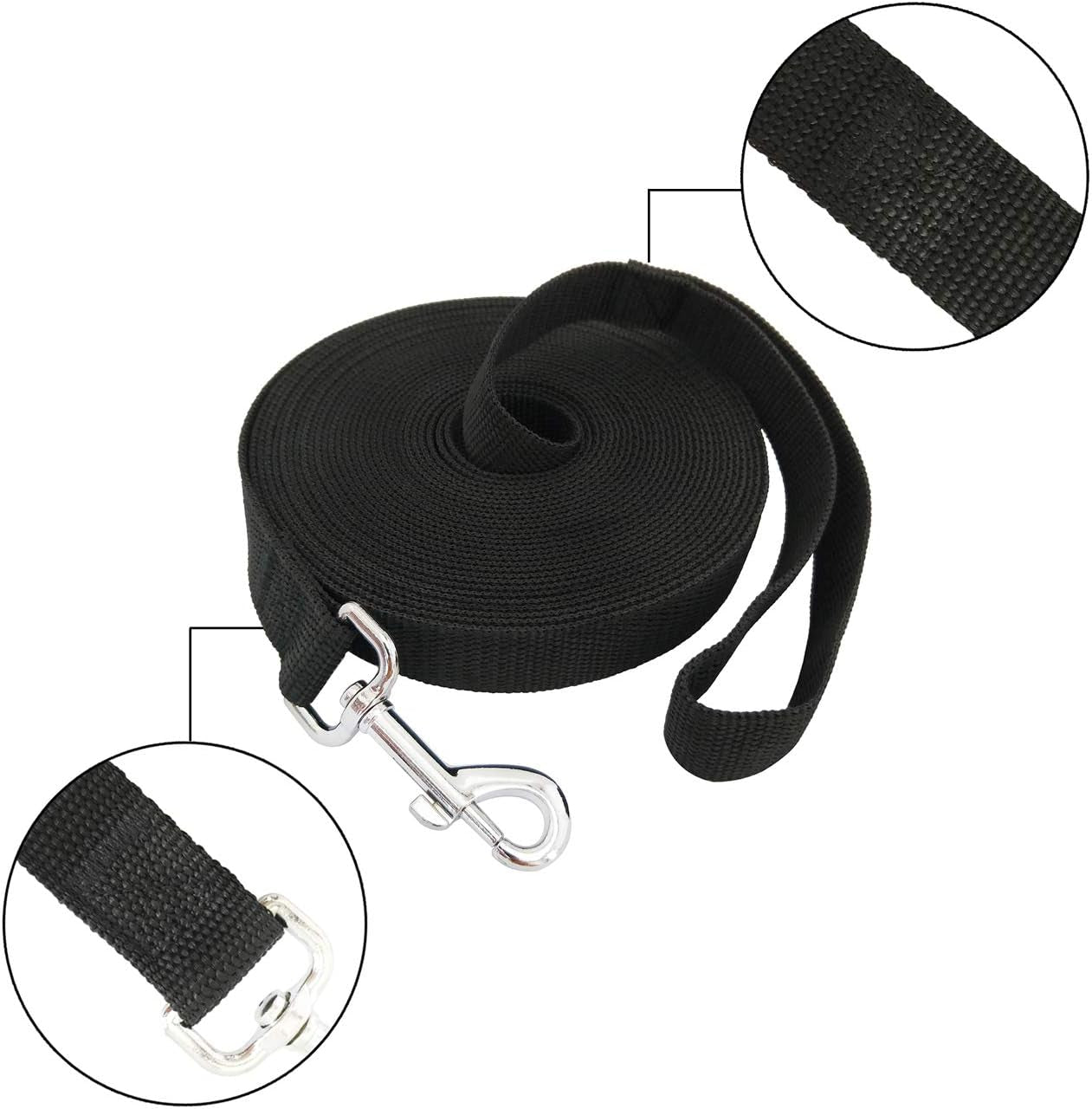 20Ft 30Ft 40Ft 50Ft Nylon Long Training Dog Leash for Small Medium Large Dogs, Long Leashes Dog/Puppy Lead for Obedience Recall Training, Camping, or Backyard, 1 Inch Wide (30 Foot, Black)