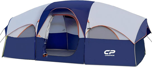 Tent 8 Person Camping Tents, Weather Resistant Family Tent, 5 Large Mesh Windows, Double Layer, Divided Curtain for Separated Room, Portable with Carry Bag