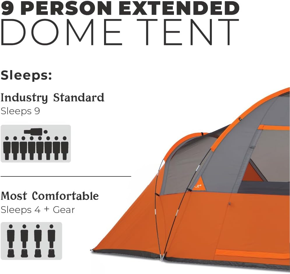 Tent for Family Camping, Hiking and Backpacking | 3 Person / 4 Person / 6 Person / 9 Person Person Dome Camp Tents with Included Tent Gear Loft for Outdoor Accessories