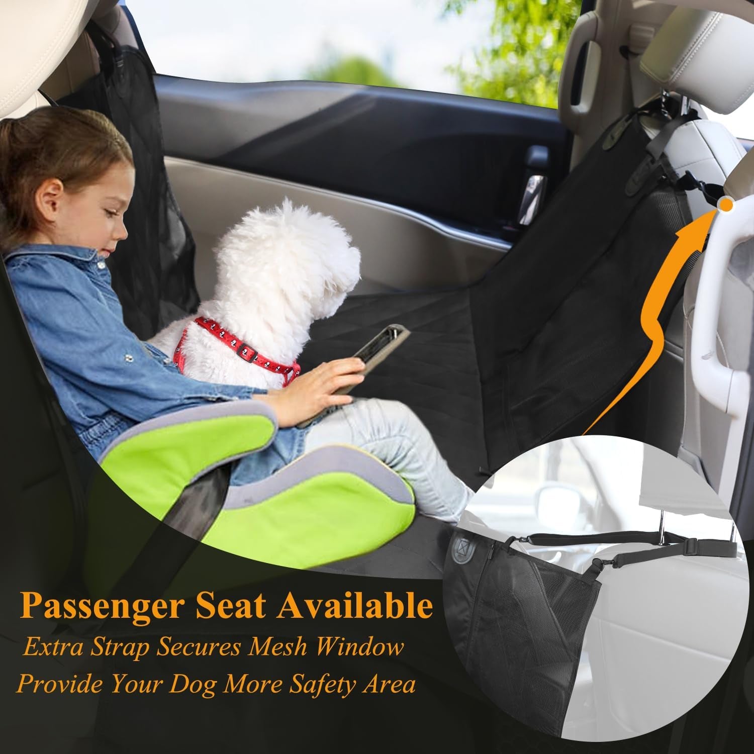 Dog Seat Cover for Back Seat, Mesh Visual Window with Extra Strap & Buckles for Safety, Heavy Duty Car Seat Covers with Side Flaps, Universal Fit for Most Cars, Black S