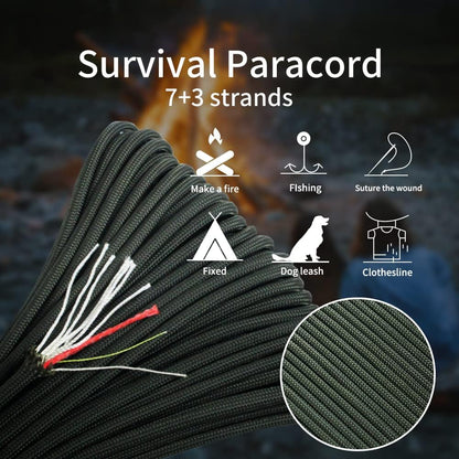 Survival Paracord Parachute Fire Cord Survival Ropes Red Tinder Cord PE Fishing Line Cotton Thread 7 Strands Outdoor 20, 25, 100 Feet