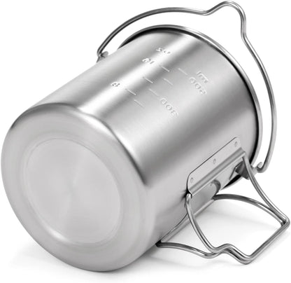 Camping Cup Pot,750Ml Stainless Steel Water Cup Mug with Foldable Handles and Lid for Outdoor Camping Hiking Backpacking