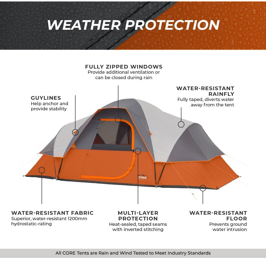 Tent for Family Camping, Hiking and Backpacking | 3 Person / 4 Person / 6 Person / 9 Person Person Dome Camp Tents with Included Tent Gear Loft for Outdoor Accessories